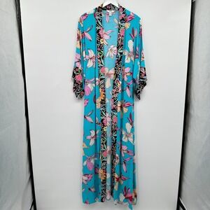 XIX Palms Maxi Kimono Duster Cover‎ Up Size S M Open Floral Long Coastal Cruise